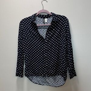 Polka Dot Button-Down Shirt - Navy and White